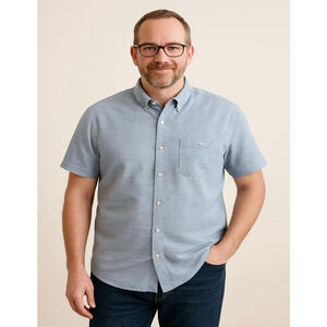 Synrgy Men's Button Down Camp Shirt Sz‎ 4XL Blue White Short Sleeve 100% Cotton